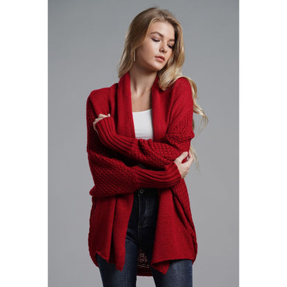 DOUBLE TAKE  Dolman Sleeve Open Front Ribbed Trim Longline Cardigan