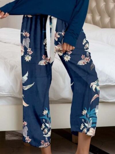 XYM Round Neck Top and Printed Pants Lounge Pajama Set