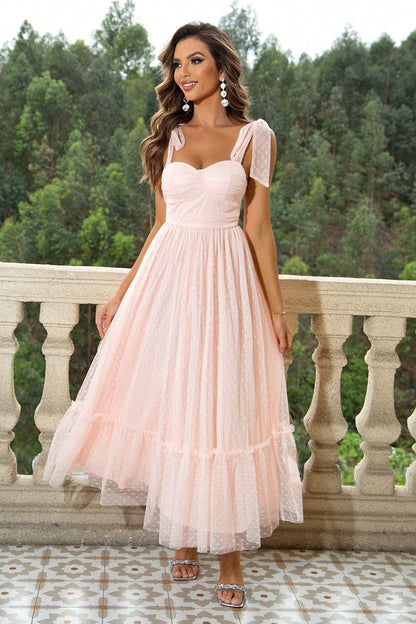 Tie-Shoulder Sweetheart Neckline Blush Pink Formal Dress