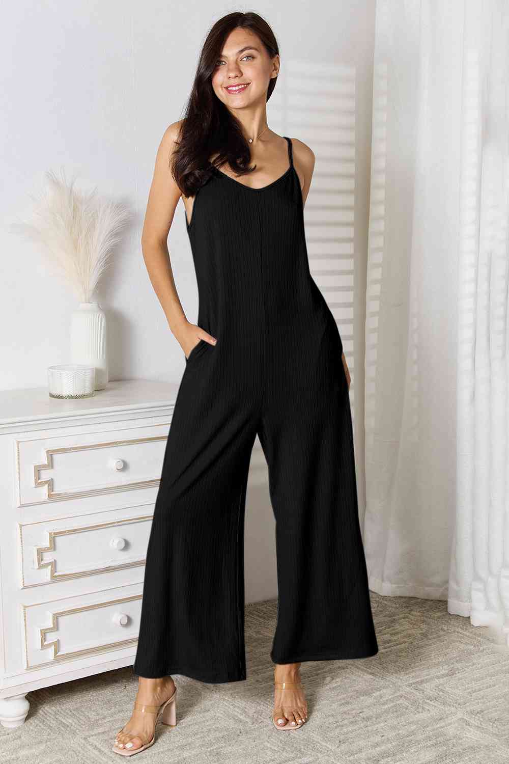 BASIC BAE Full Size Spaghetti Strap V-Neck Jumpsuit