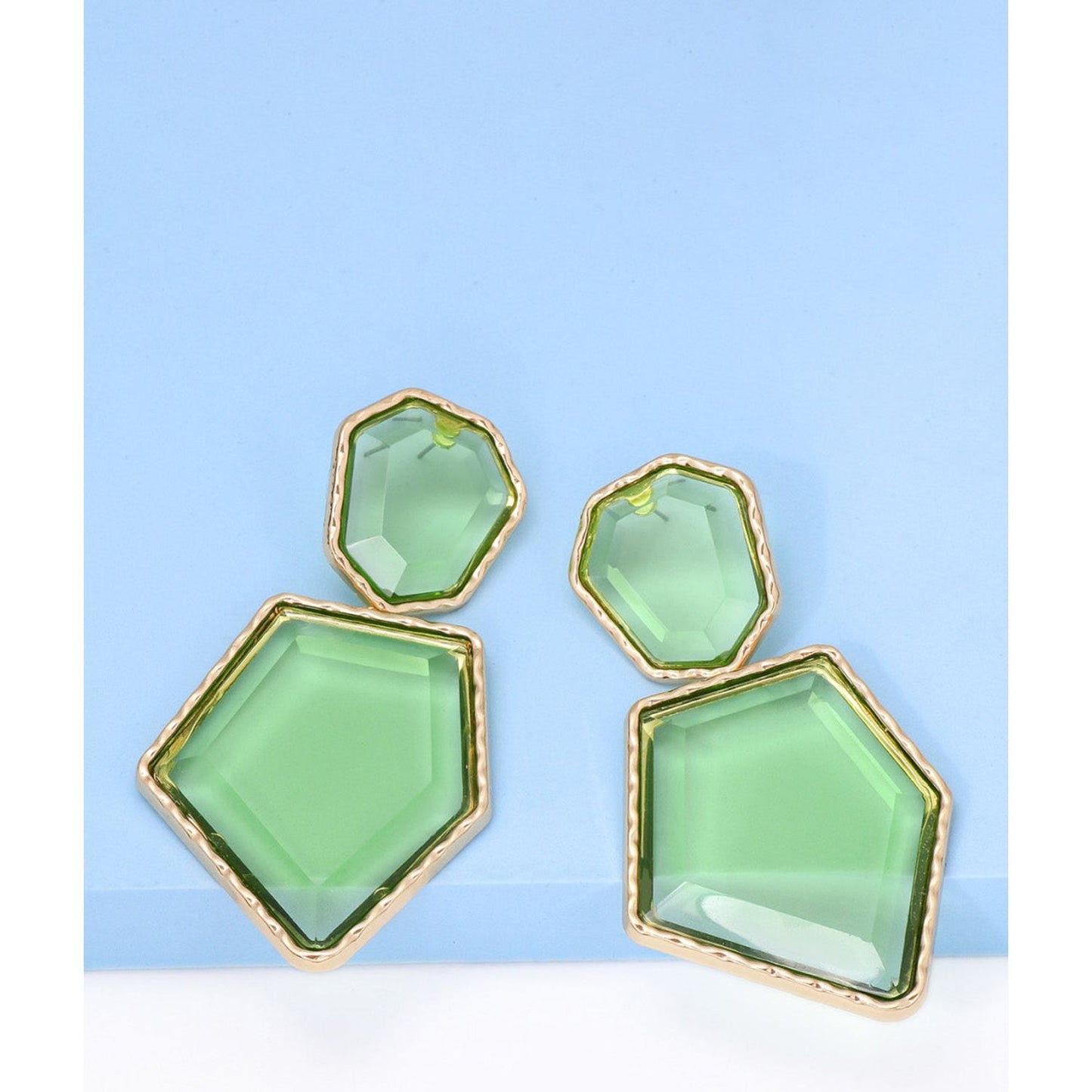 Geometrical Shape Zinc Alloy Frame Resin Dangle Earrings