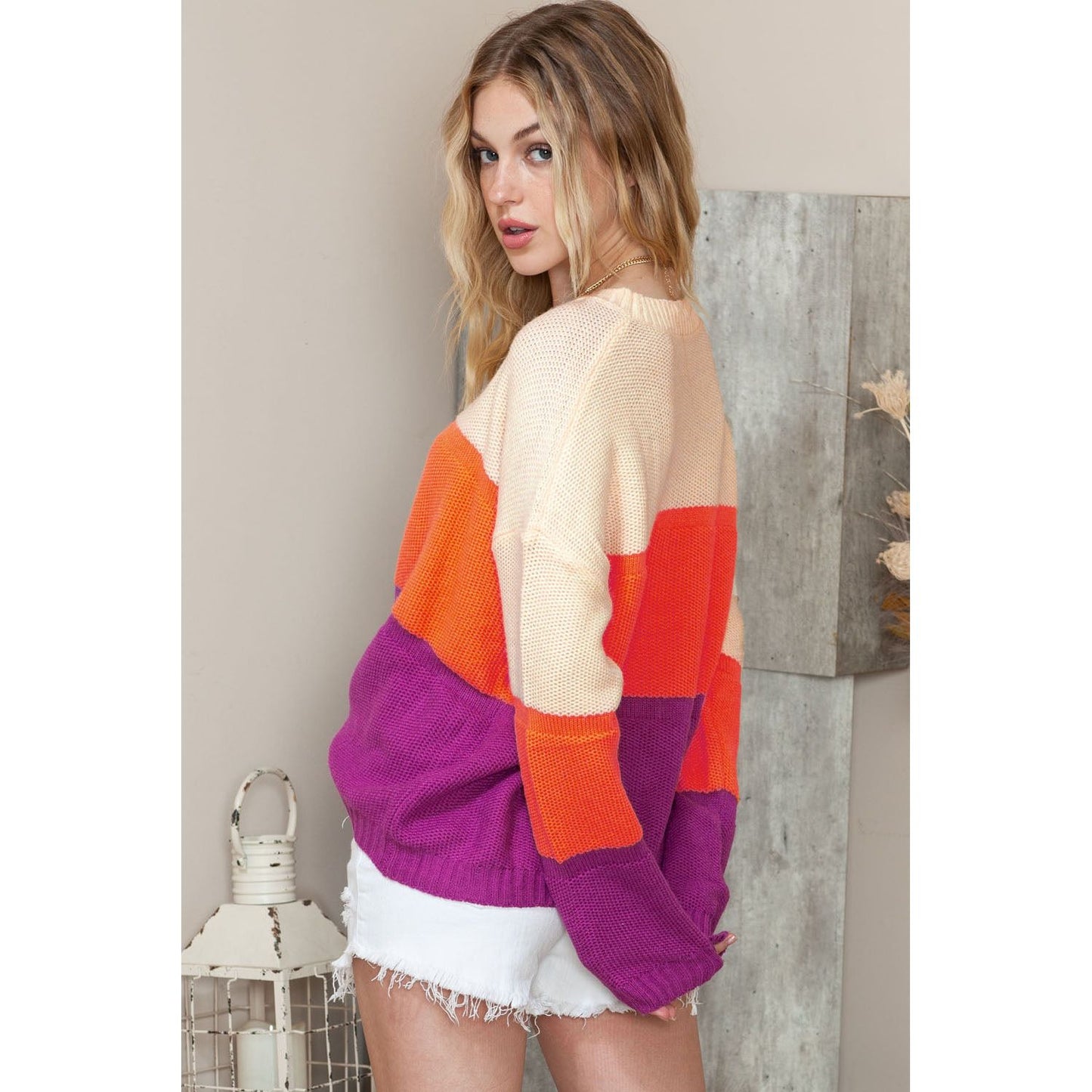 Round Neck Color Block Sweater