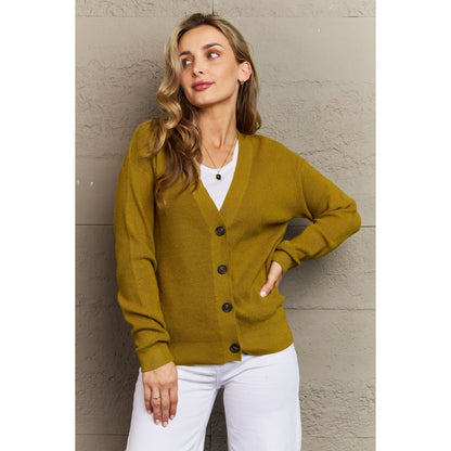 ZENANA Kiss Me Tonight Full Size Button Down Cardigan in Chartreuse