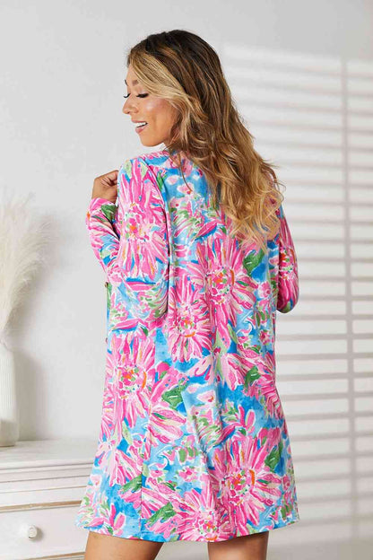 DOUBLE TAKE Floral Open Front Long Sleeve Cardigan