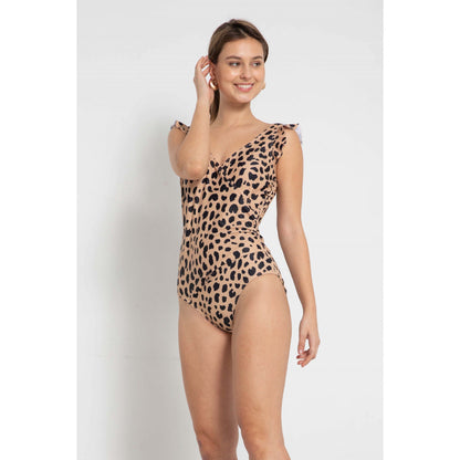 MARINA WEST WEST Full Size Float On Ruffle Faux Wrap One-Piece in Leopard