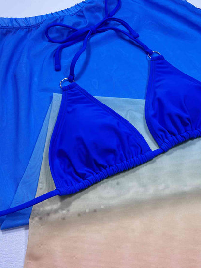 Royal Blue Gradient Halter Neck Three-Piece Swim Set