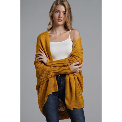 DOUBLE TAKE  Dolman Sleeve Open Front Ribbed Trim Longline Cardigan