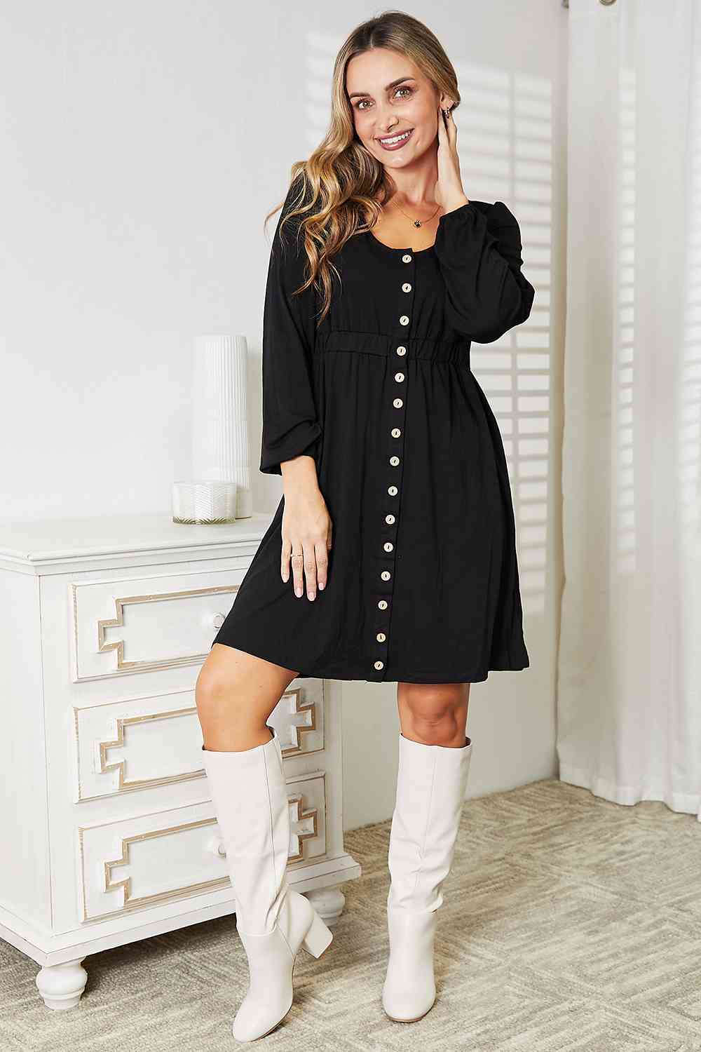 DOUBLE TAKE Scoop Neck Empire Waist Long Sleeve Magic Dress