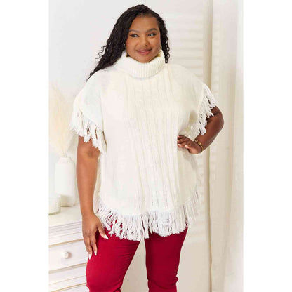 Justin Taylor Turtle Neck Fringe Poncho