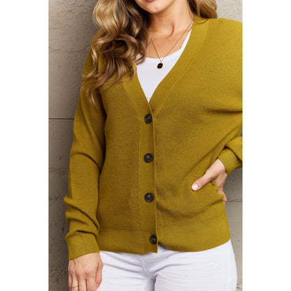 ZENANA Kiss Me Tonight Full Size Button Down Cardigan in Chartreuse