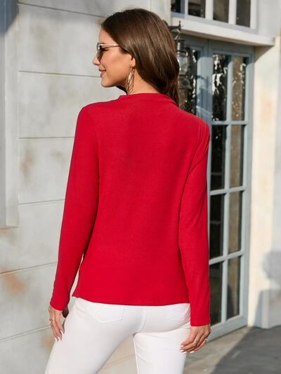 IZURIA Warm Red Side-Ruched Long Sleeve Top