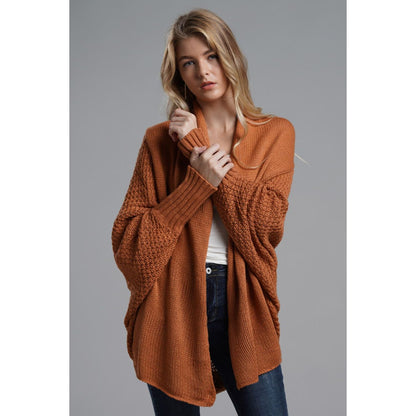 DOUBLE TAKE  Dolman Sleeve Open Front Ribbed Trim Longline Cardigan