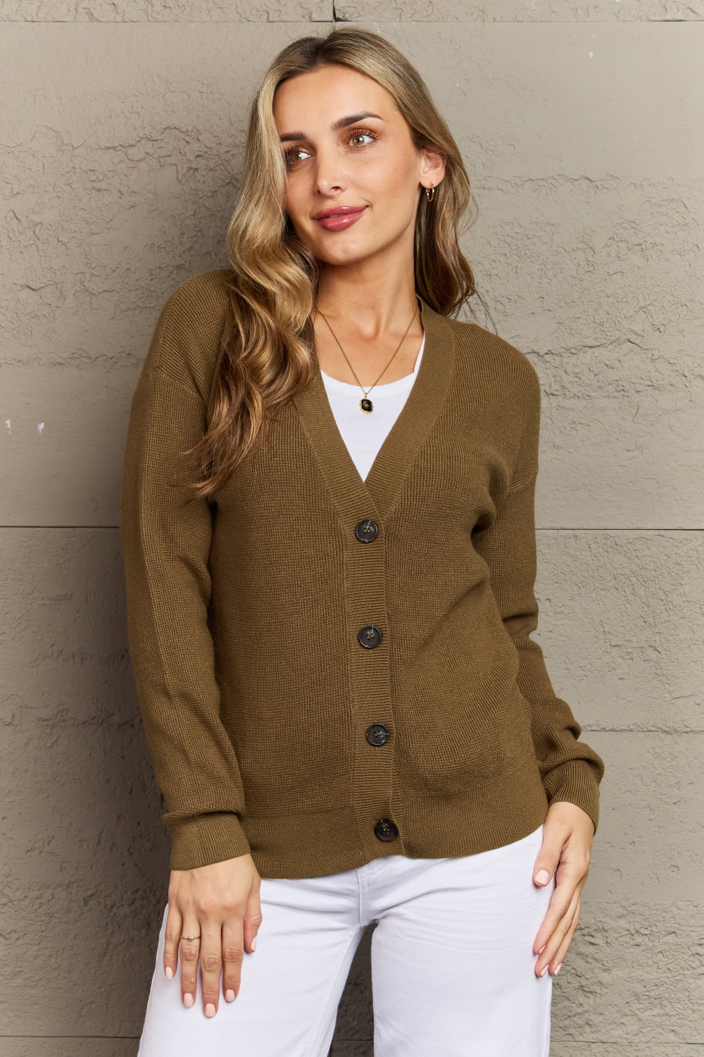 ZENANA Kiss Me Tonight Full Size Button Down Cardigan in Olive