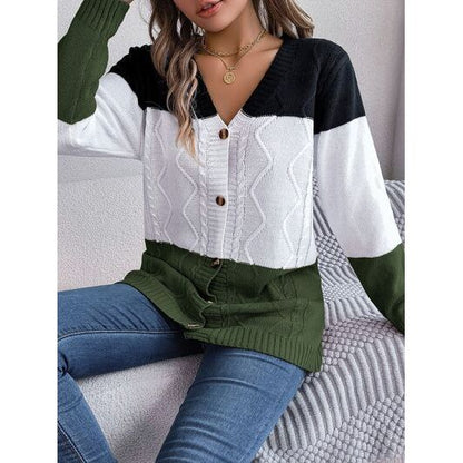 Cable-Knit Striped Button Up Cardigan Sweater