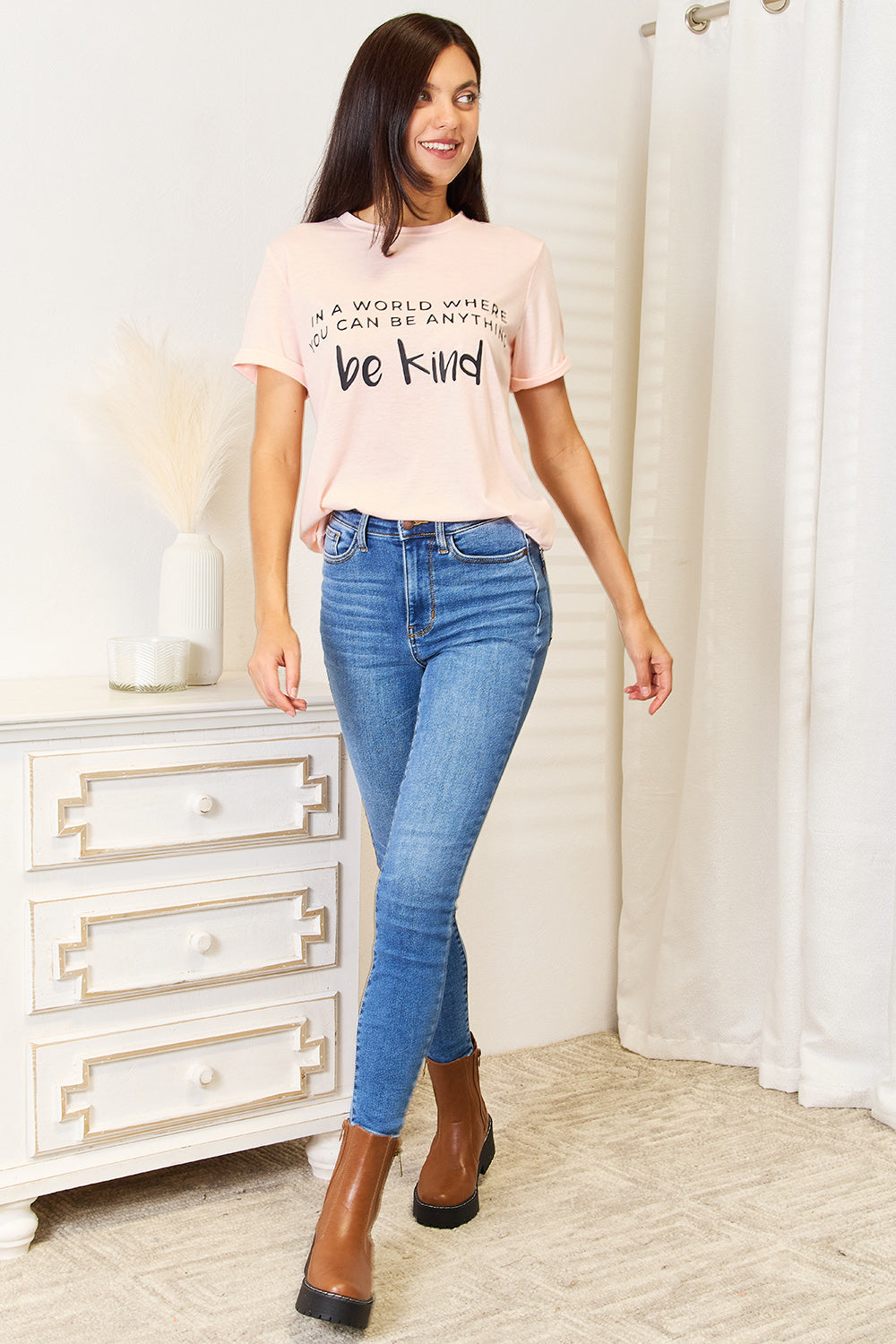 SIMPLY LOVE Slogan Graphic Cuffed T-Shirt