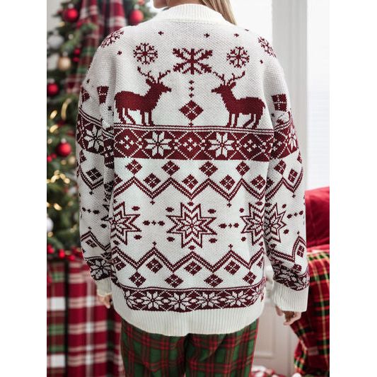 Snowflake Contrast Round Neck Long Sleeve Sweater