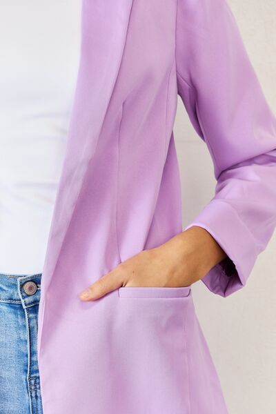 ZENANA Open Front Long Sleeve Lavender Blazer