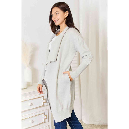 DOUBLE TAKE Light Grey Open Front Duster Cardigan with Pockets