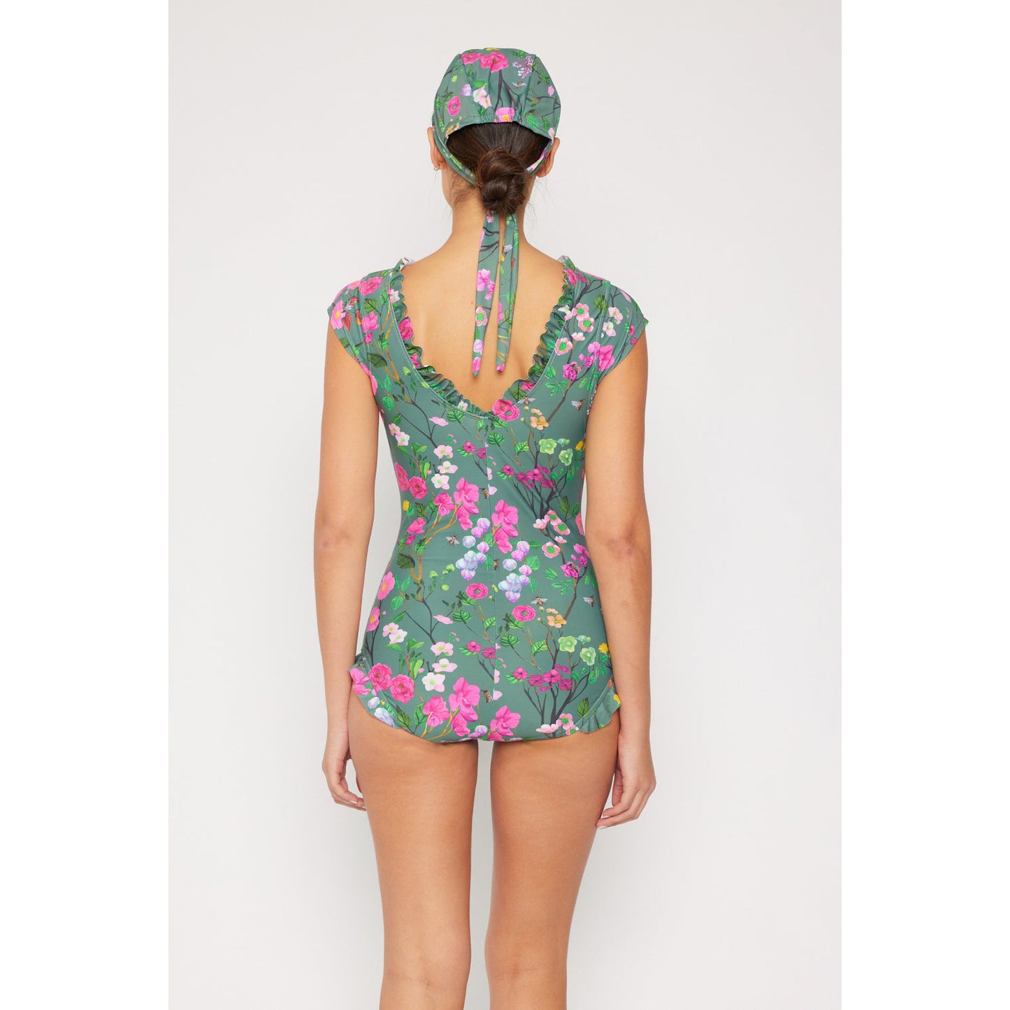 MARINA WEST Swim Bring Me Flowers V-Neck One Piece Swimsuit In Sage