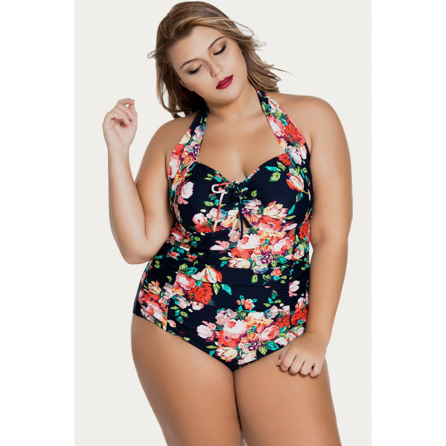 Haltered Plus size Floral 1 piece Swimsuit