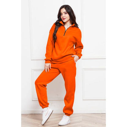 Half Zip Long Sleeve Sweatshirt and Pants Set