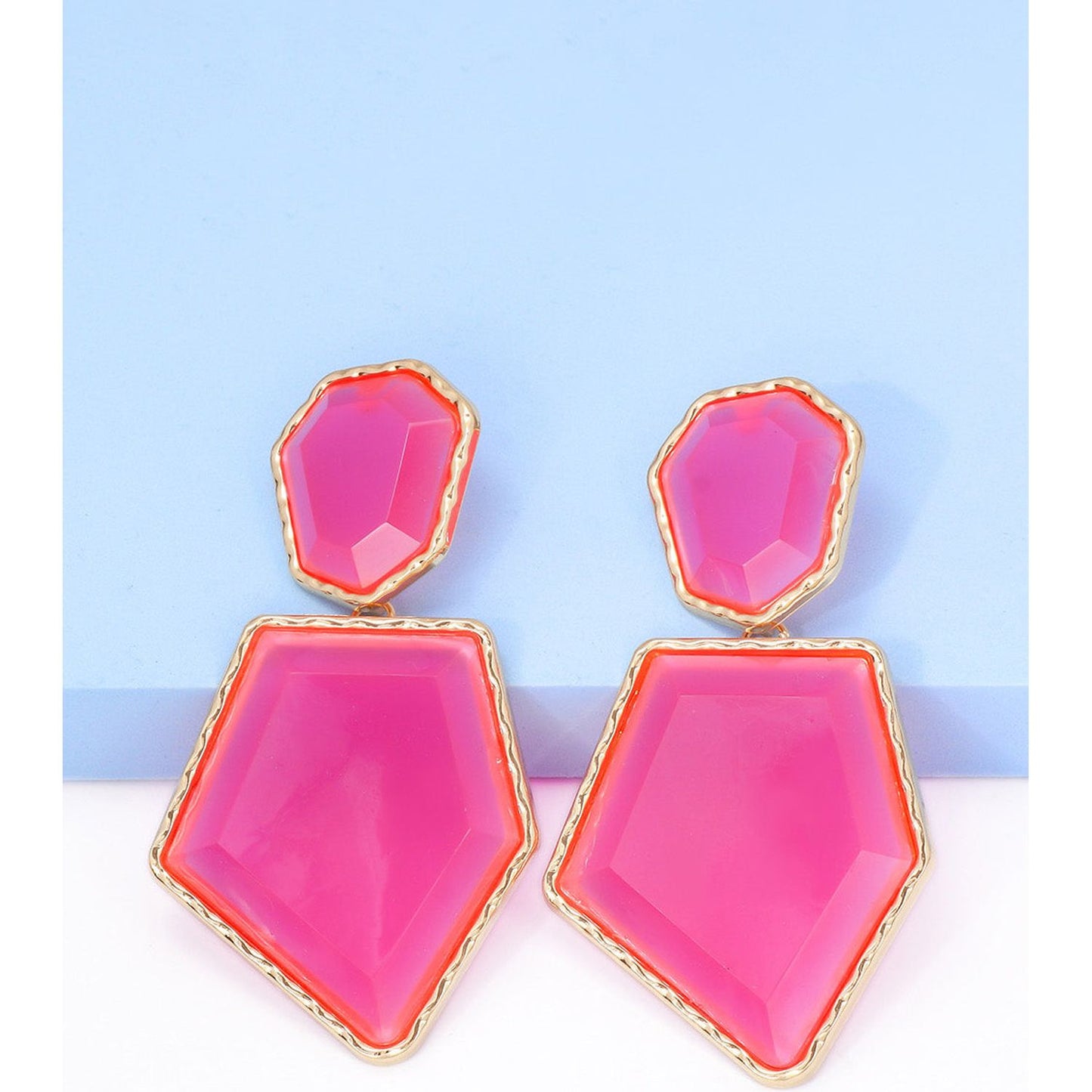 Geometrical Shape Zinc Alloy Frame Resin Dangle Earrings