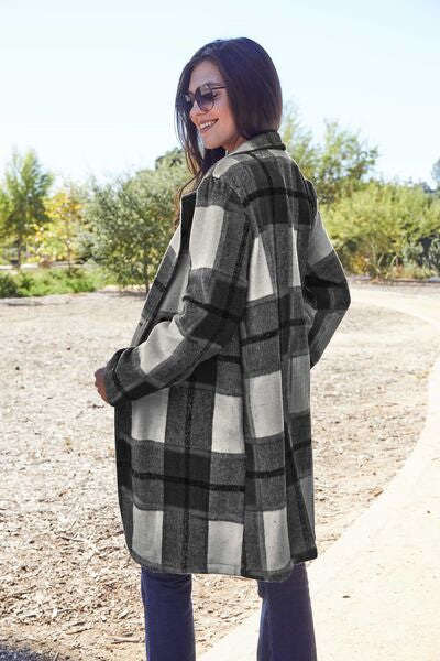 DOUBLE TAKE Full Size Plaid Button Up Lapel Collar Coat