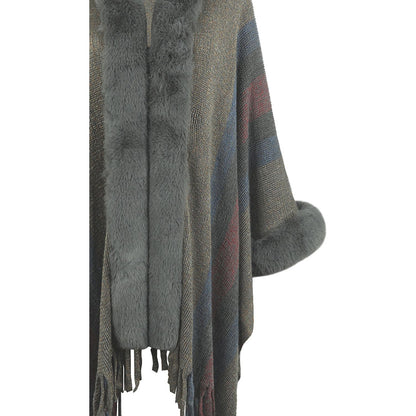 Color Block Fringe Detail Poncho