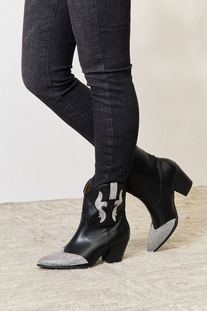 EAST LION CORP Black Rhinestone Pointed  High Ankle Boots