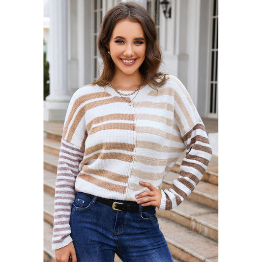 Striped Round Neck Knitted Sweater