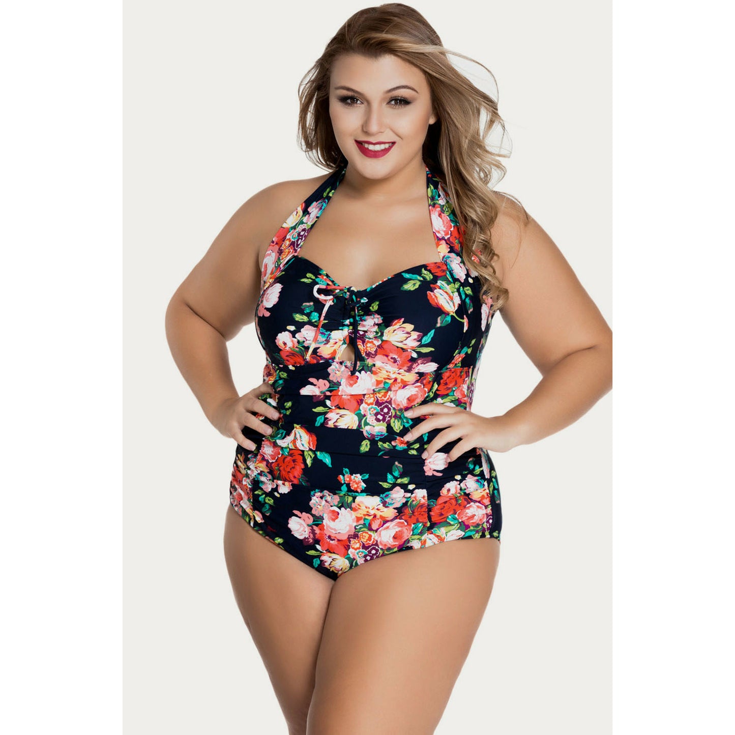 Haltered Plus size Floral 1 piece Swimsuit