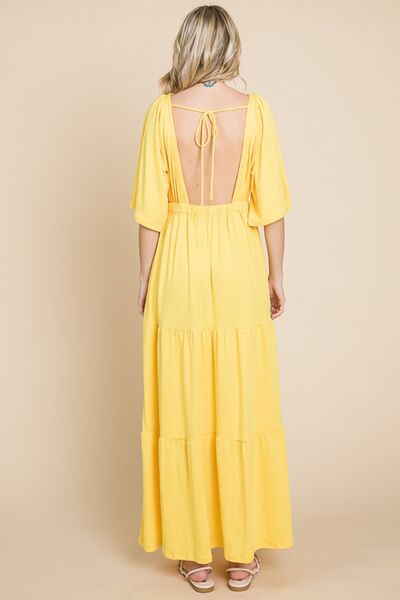 CULTURE CODE Lemonade Backless Plunge Half Sleeve Tiered Dress