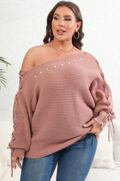 Stylish Plus Size Off-the-Shoulder Beaded Sweater