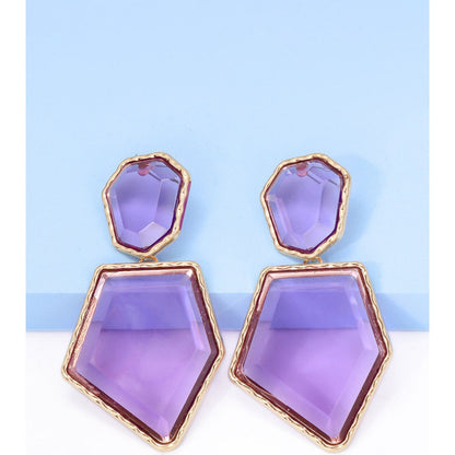 Geometrical Shape Zinc Alloy Frame Resin Dangle Earrings