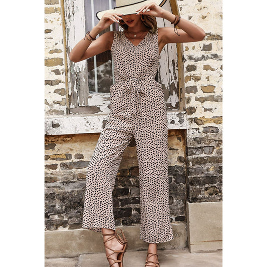 Printed Tie Front Sleeveless Jumpsuit