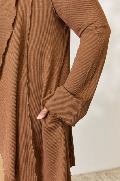 CULTURE CODE Full Size Cocoa Brown Open Front Long Sleeve Cardigan