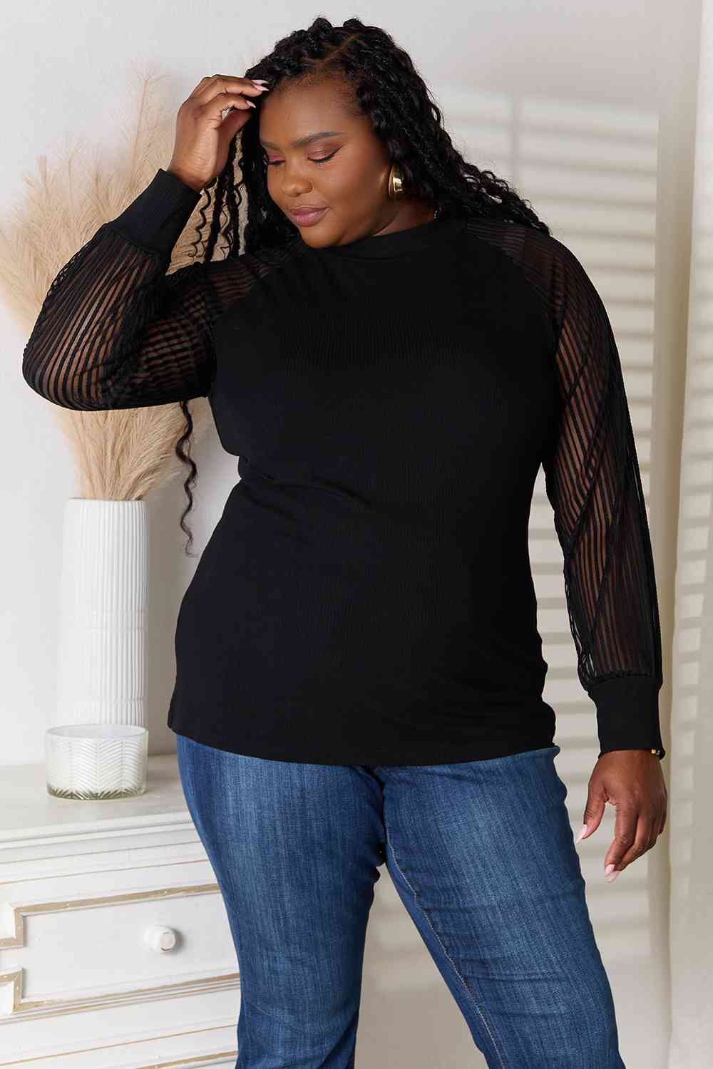 DOUBLE TAKE Black Round Neck Raglan Sleeve Blouse