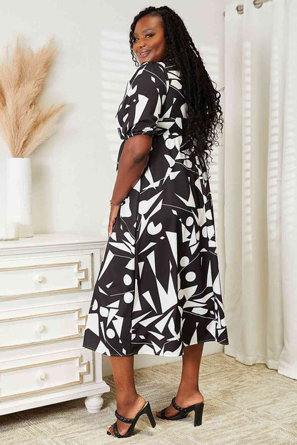 DOUBLE TAKE Printed Surplice Balloon Sleeve Dress