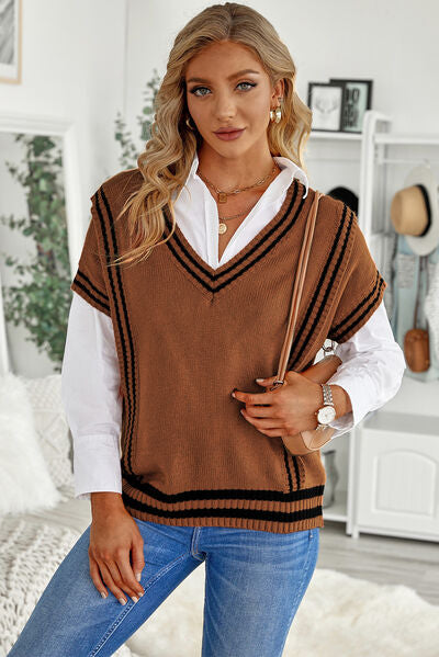 Stylish Striped V-Neck Sweater Vest