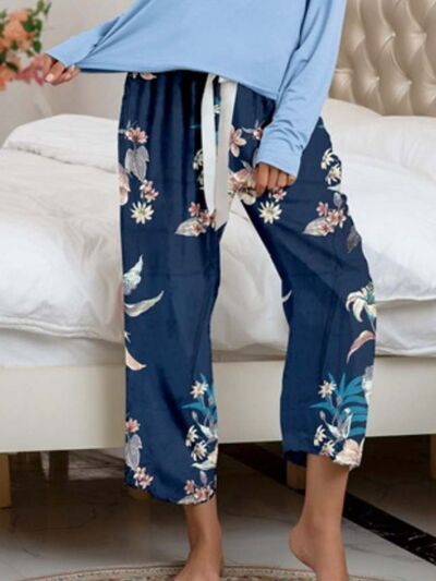 XYM Round Neck Top and Printed Pants Lounge Pajama Set