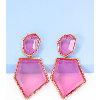 Geometrical Shape Zinc Alloy Frame Resin Dangle Earrings