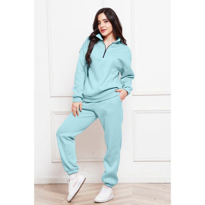 Half Zip Long Sleeve Sweatshirt and Pants Set