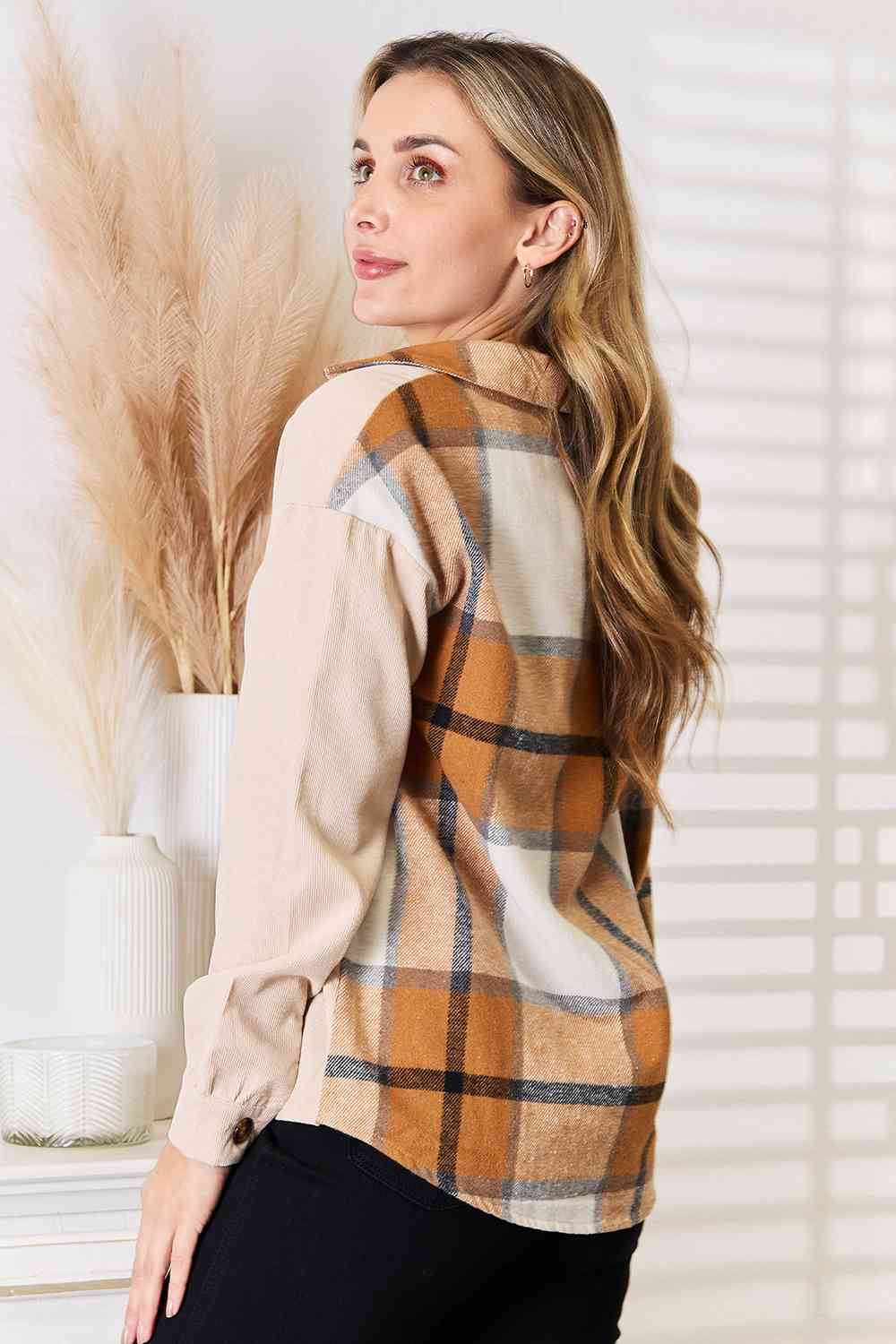 DOUBLE TAKE Plaid Print Dropped Shoulder Shirt