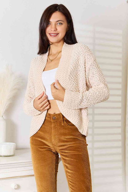 DOUBLE TAKE Cream Open Front Long Sleeve Cardigan