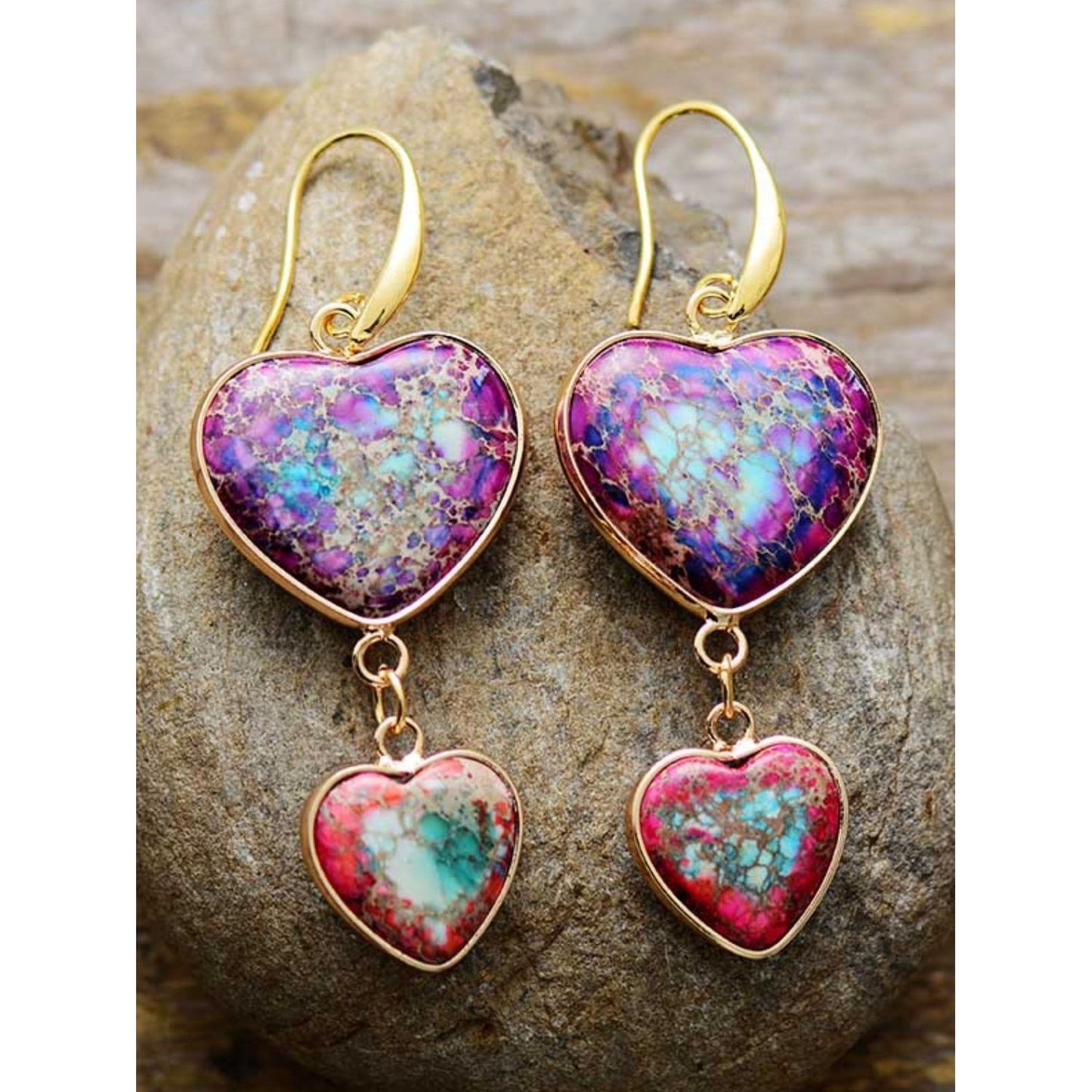 Heart Shape Imperial Jasper Dangle Earrings