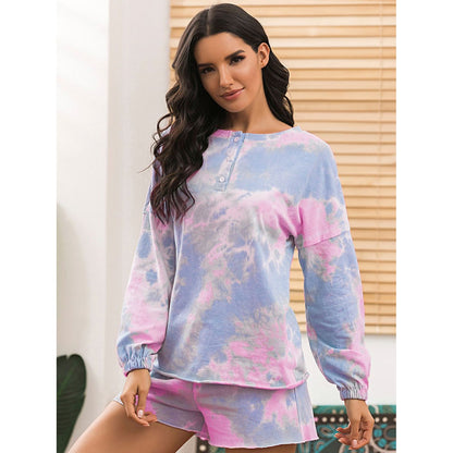 Tie-Dye Long Sleeve Top and Shorts Lounge Set