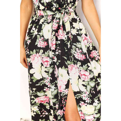 DOUBLE TAKE Floral Flutter Sleeve Tie-Waist Split Dress