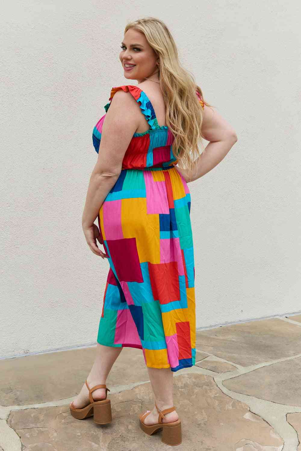 AND THE WHY Multicolored Square Print Summer Dress- S-3XL