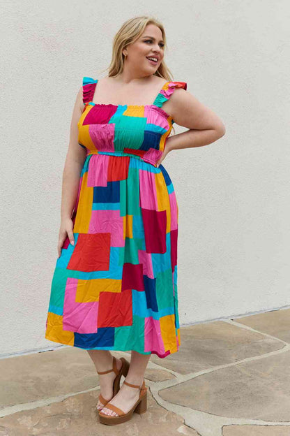 AND THE WHY Multicolored Square Print Summer Dress- S-3XL