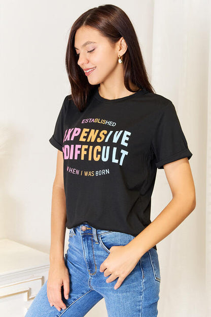 SIMPLY LOVE Slogan Graphic Cuffed Sleeve T-Shirt